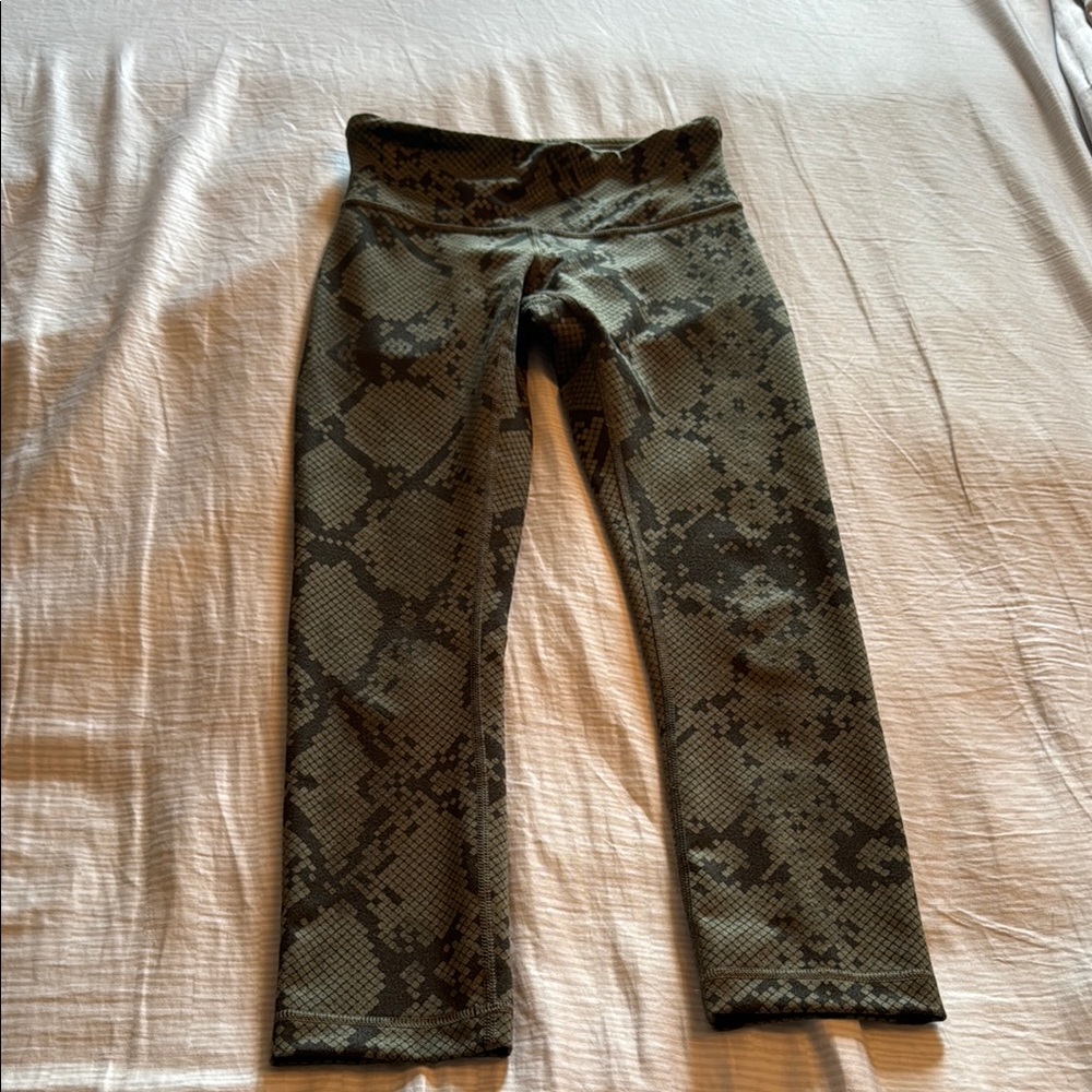 lululemon athletica Olive Green Snake Print Cropped Leggings